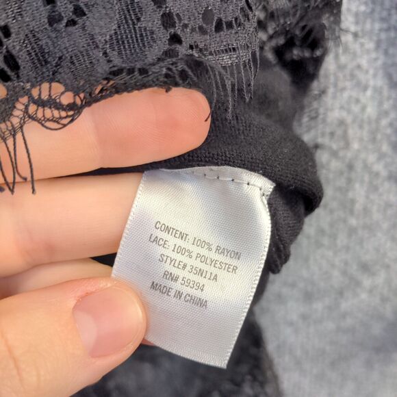 Alya Women's Tunic Sweater Black Large Long Sleeve Lace Hem Rayon V-Neck - Picture 9 of 12